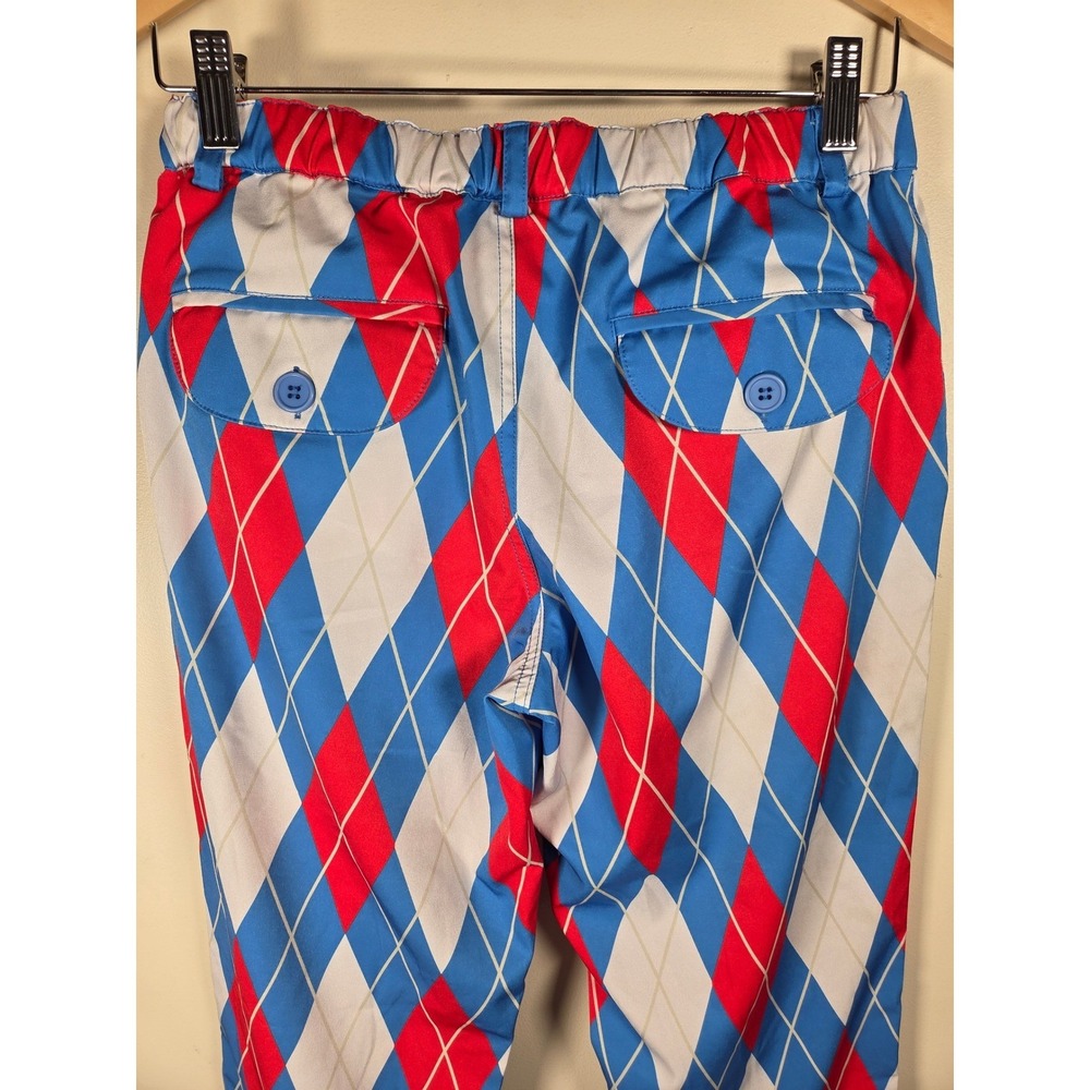 Tipsy Elves Mens Argyle Golf Pants Red White Blue Diamond Performance Trousers S - Picture 6 of 9